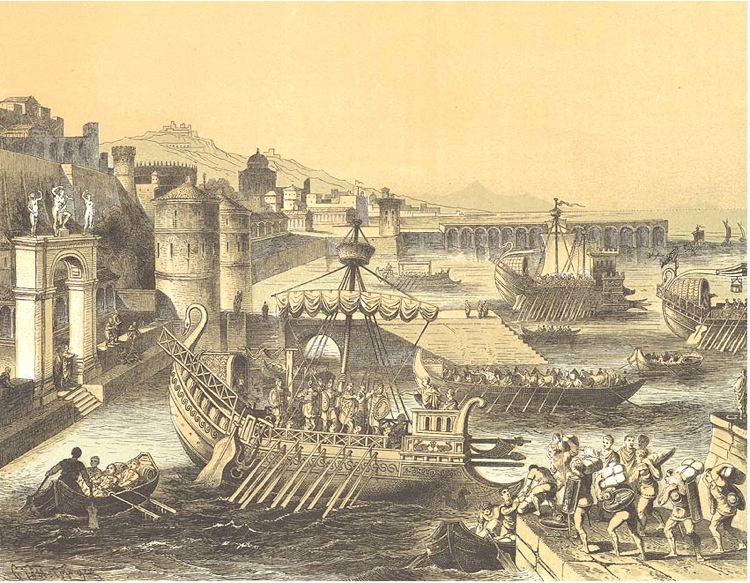 Roman port scene (Lithograph from Seewesen by Walter Muller 1893)