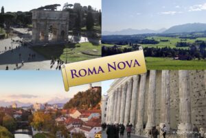 Four images of 'Roma Nova' arranged as a postcard