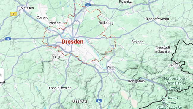 Map showing location of Dresden