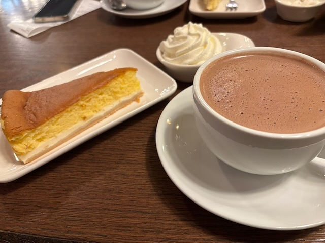 Cake and hot chocolate